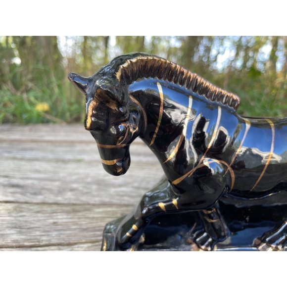 Vintage MCM Redware Tilso Planter Vase Zebra Gold Black - Picture 14 of 15